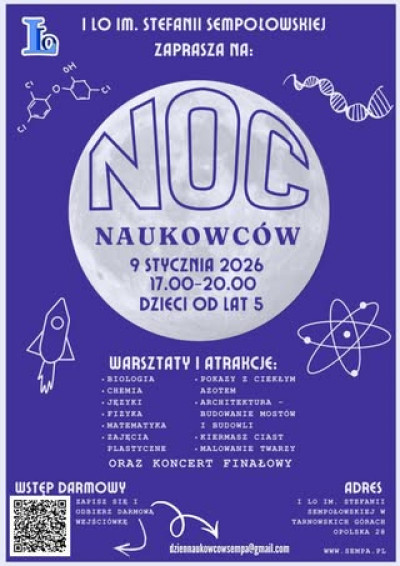 grafika do wpisu: Noc naukowców w I LO im Stefanii Sempołowskiej w Tarnowskich Górach